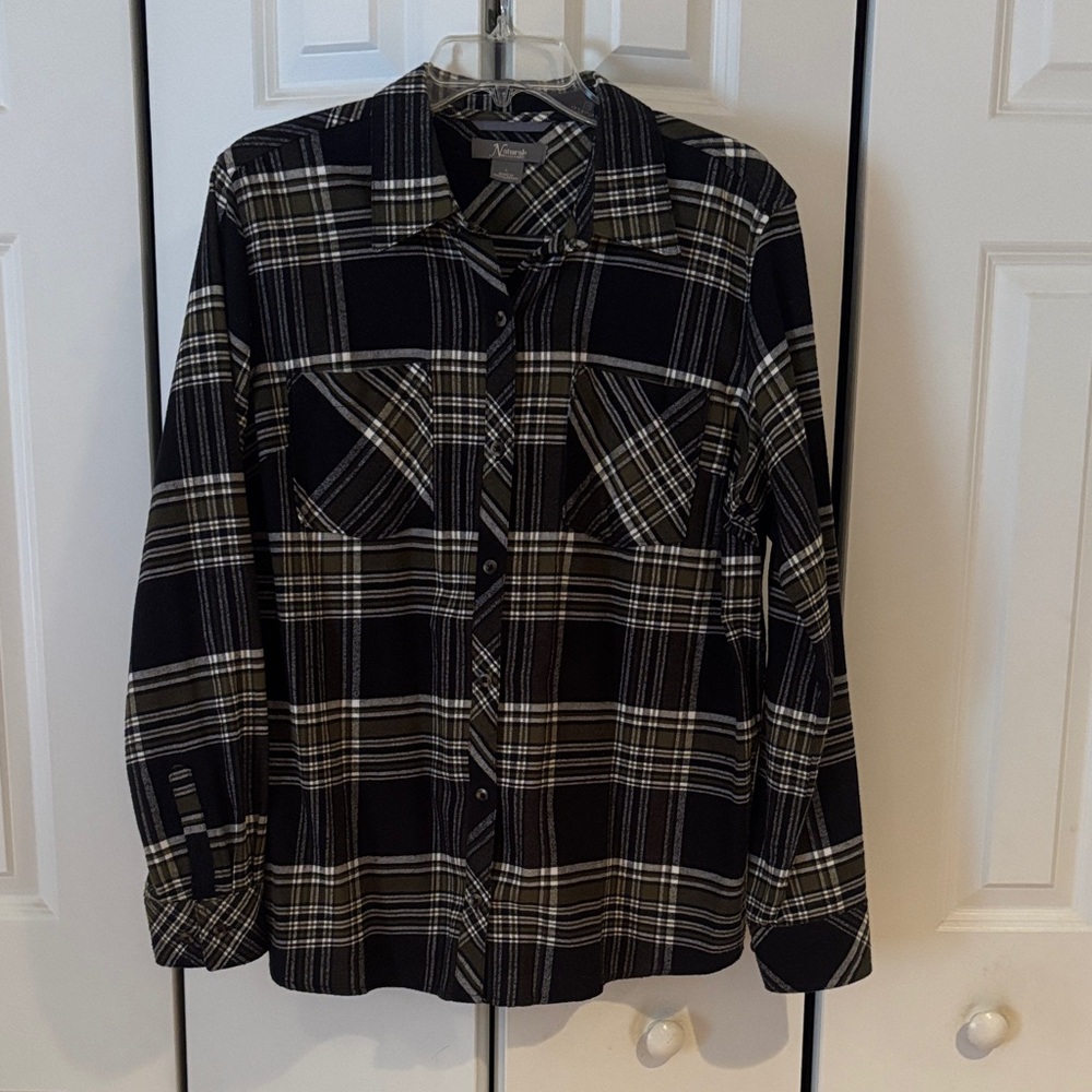 Natural Reflections Black and White Plaid Button Down Shirt - Picture 1 of 3